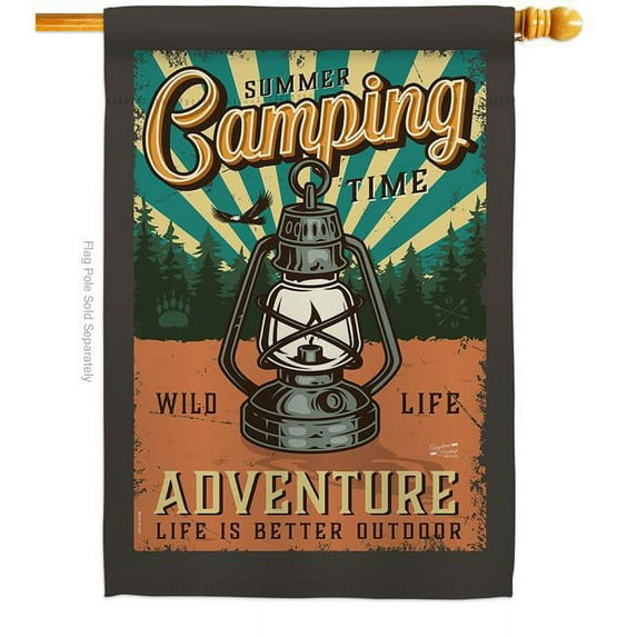 Angeleno Heritage H137236-BO Summer Camping Outdoor Adventure 28 x 40 in. Double-Sided Decorative Vertical House Flags for Decoration Banner Garden Yard Gift