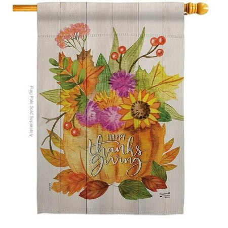 Angeleno Heritage H137283-BO 28 x 40 in. Thanksgiving Bouquet House Flag with Fall Double-Sided Decorative Vertical Flags Decoration Banner Garden Yard Gift