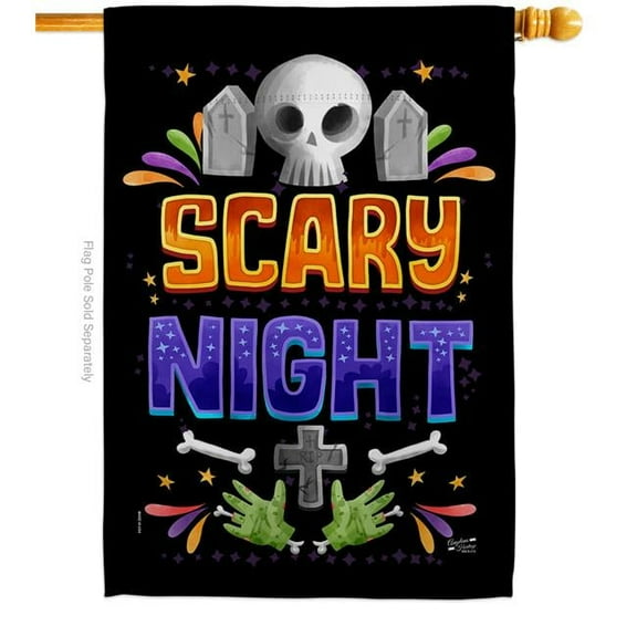 Angeleno Heritage H137296-BO 28 x 40 in. Scary Night House Flag with Fall Halloween Double-Sided Decorative Vertical Flags Decoration Banner Garden Yard Gift