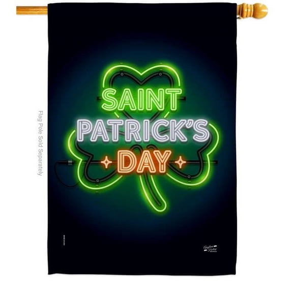Angeleno Heritage H137313-BO 28 x 40 in. Saint Pat Neon House Flag with Winter Christmas Double-Sided Decorative Vertical Flags Decoration Banner Garden Yard Gift