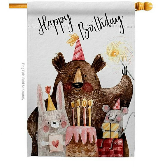 Angeleno Heritage H137503-BO Let Celebrate Birthday Double-Sided Garden Decorative House Flag, Multi Color