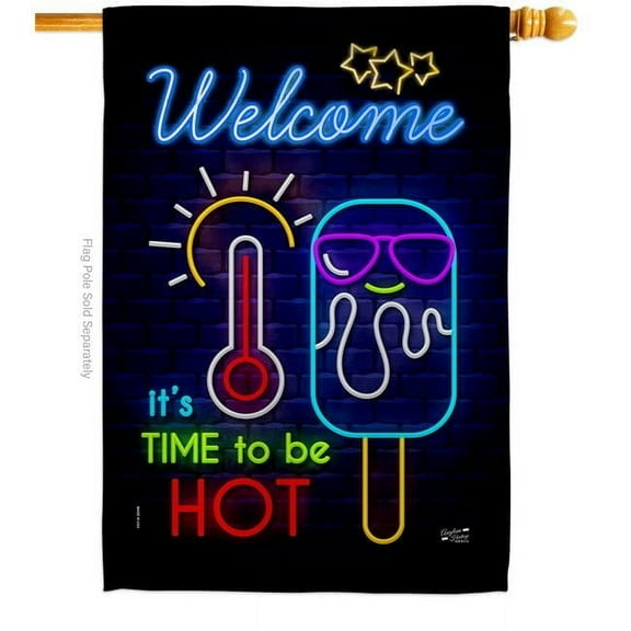 Angeleno Heritage H137539-BO Neon Summer Time Summertime Fun & Sun 28 x 40 in. Double-Sided Decorative Vertical House Flags for Decoration Banner Garden Yard Gift