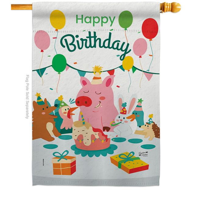 Large Multicolor Polyester Happy Birthday House Flag