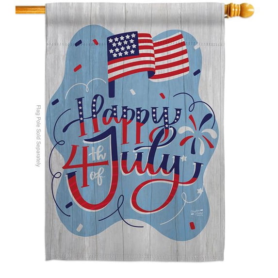 Angeleno Heritage H137555-BO 28 x 40 in. Red White July American Fourth of July Vertical House Flag with Double-Sided Decorative Banner Garden Yard Gift