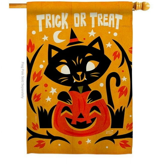 Angeleno Heritage H137577-BO 28 x 40 in. Happy Black Cat House Flag with Fall Halloween Double-Sided Decorative Vertical Flags Decoration Banner Garden Yard Gift