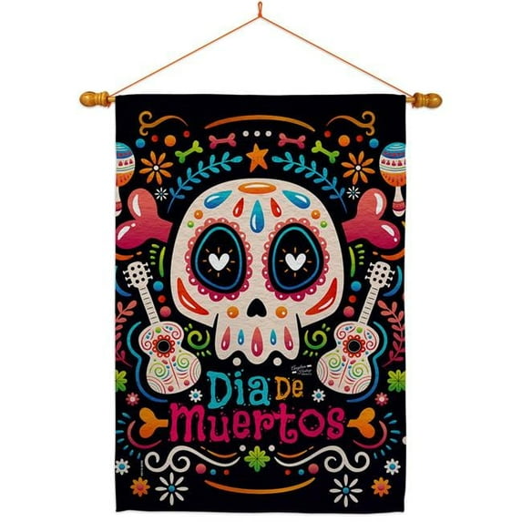 Angeleno Heritage HS130405-BO-03 Fiesta Dia de Muertos Falltime Day of Diad 28 x 40 in. Double-Sided Decorative Vertical House Flag Set for Decoration Banner Garden Yard Gift