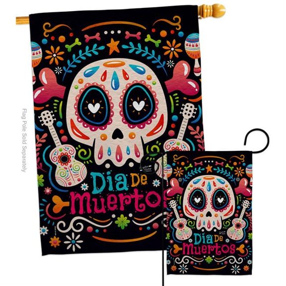 Angeleno Heritage S130405-P3 Fiesta Dia de Muertos Falltime Day of Diad 28 x 40 in. Double-Sided Decorative Vertical House Flags Set for Decoration Banner Garden Yard Gift