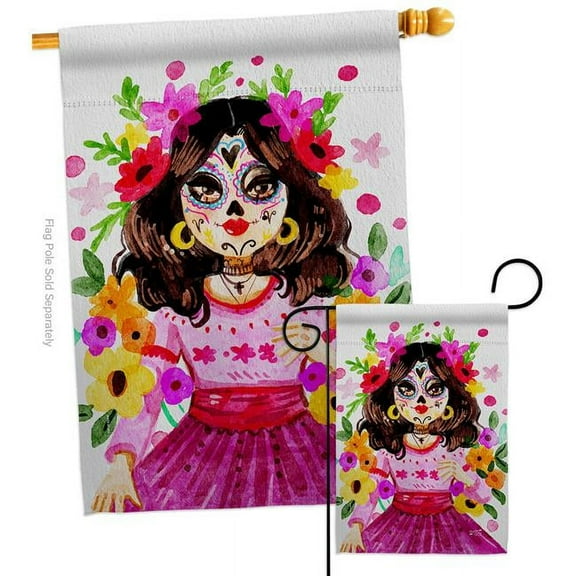Angeleno Heritage S130410-BO La Catrina Falltime Day of Diad 28 x 40 in. Double-Sided Decorative Vertical House Flags Set for Decoration Banner Garden Yard Gift