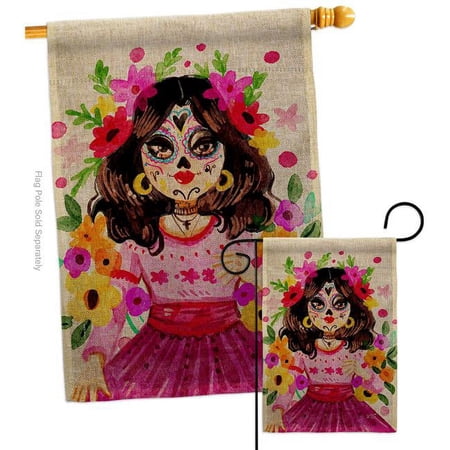 Angeleno Heritage S130410-DB La Catrina Falltime Day of Diad 28 x 40 in. Double-Sided Decorative Vertical House Flags Set for Decoration Banner Garden Yard Gift