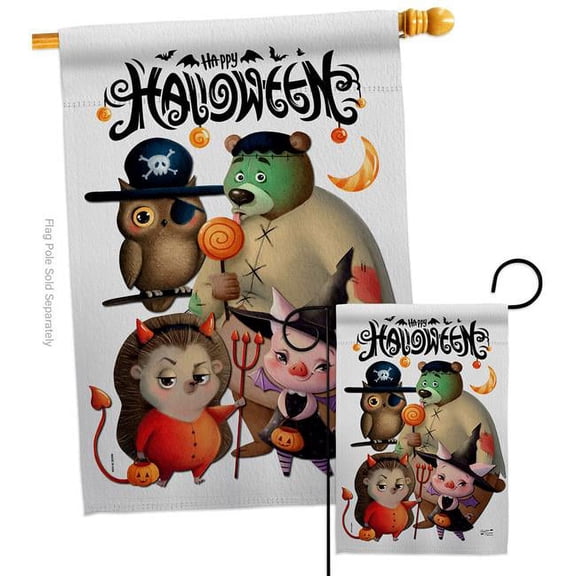 Angeleno Heritage S130413-P3 Halloween Friends Falltime 28 x 40 in. Double-Sided Decorative Horizontal House Flags Set for Decoration Banner Garden Yard Gift