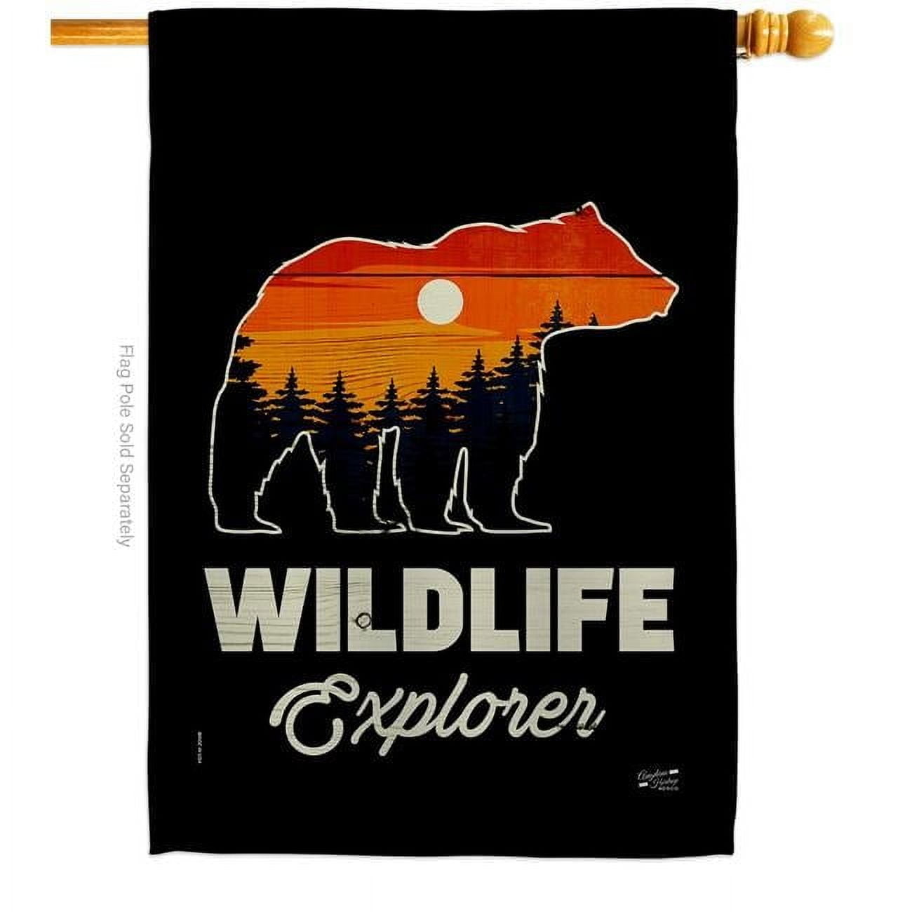 Wildlife Explorer Black and Orange Double-Sided Vertical House Flag