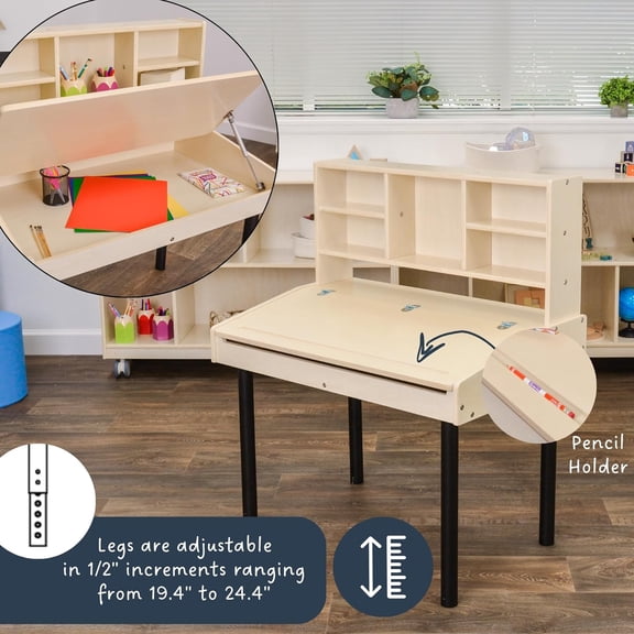 Angeles Kids Adjustable Writing Desk  Classroom School Table for Learning Activities, Assembled