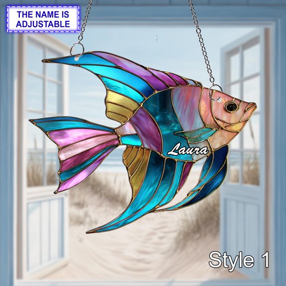 Angelfish Blue Purple Acrylic Suncatcher Window Hanging Personalized Ocean Animal Ornament Aquarium Lover Gift