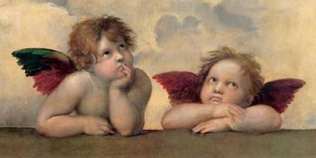 Angeli - Madonna Sistina Canvas Art - Raffaello (10 x 20)