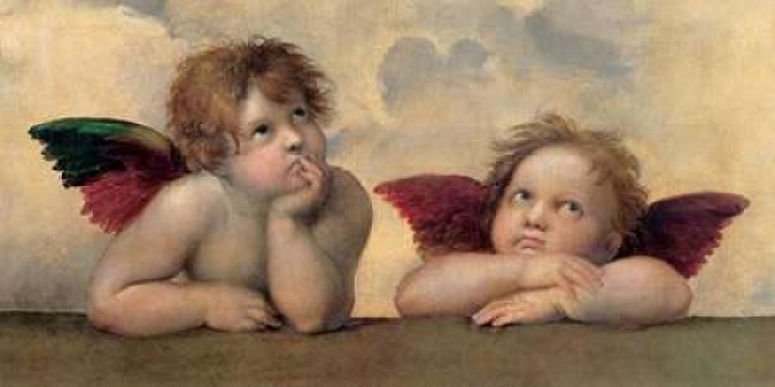 Angeli - Madonna Sistina Canvas Art - Raffaello (24 x 48)