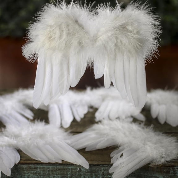 Factory Direct Craft 4.5" White Feathered All Occasion Miniature Angel Wings with String Package of 6