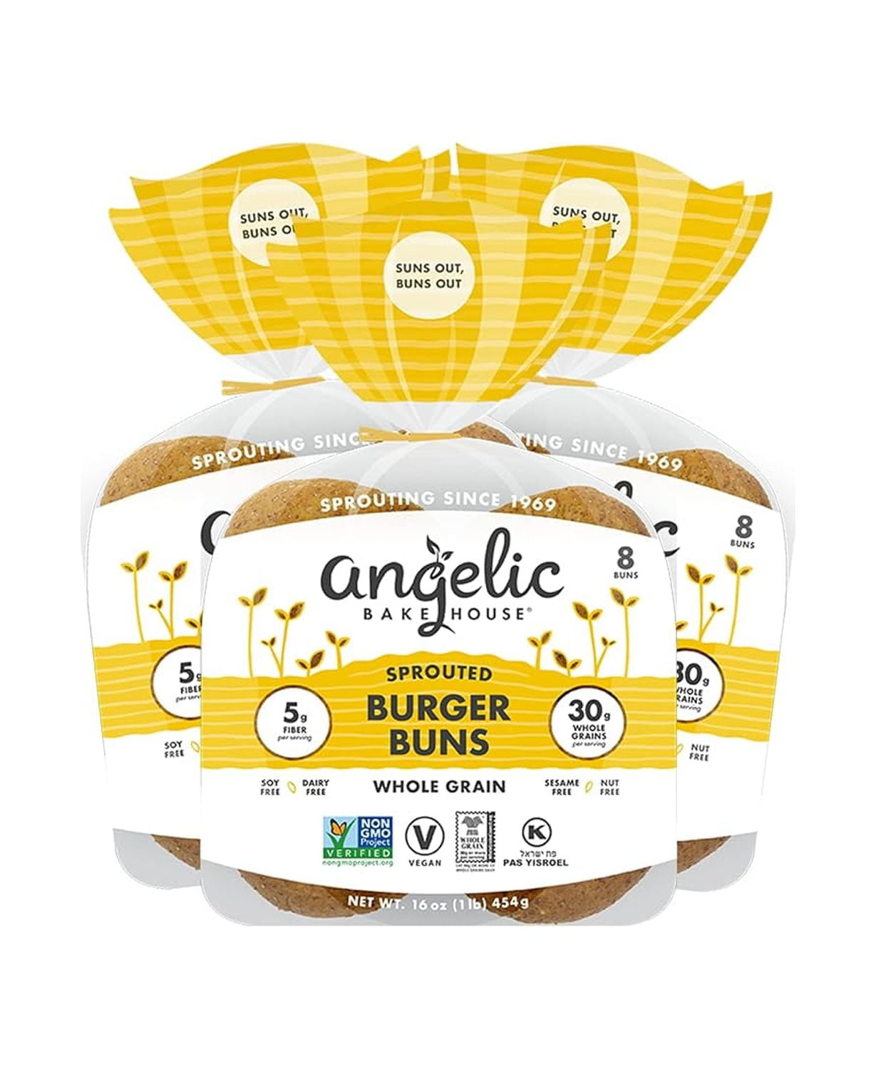Angelic Bakehouse Burger Buns Pack Sprouted Whole Grains Vegan