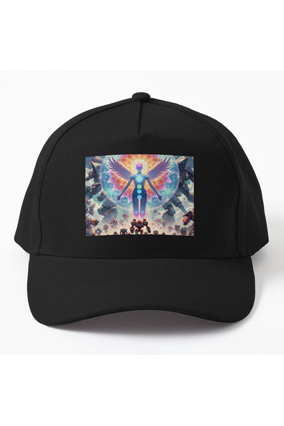 Angelic Robotic Combat Baseball Hat, Futuristic Battle Blessing Character Design, Classic Cap