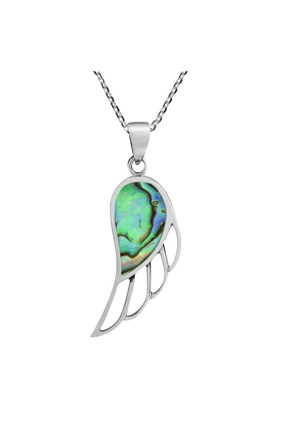 Angelic Wing Abalone Shell Inlay on Sterling Silver Pendant Necklace