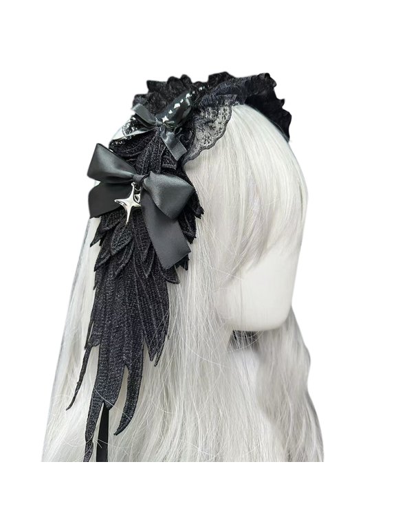 Angelic Wing Anime Lace Headband with Bowknot and Star Pendant For Women and Girl All Age Headwrap For Special Occasion