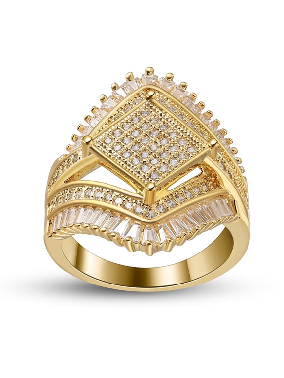 Angelica Baguette Statement Ring for Women Gold Plated Baguette Cz Ginger Lyne Collection
