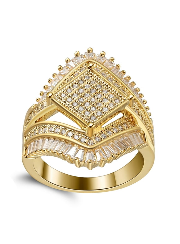 Angelica Baguette Statement Ring for Women Gold Plated Baguette Cz Ginger Lyne Collection