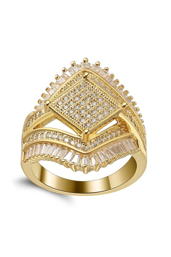 Angelica Baguette Statement Ring for Women Gold Plated Baguette Cz Ginger Lyne Collection