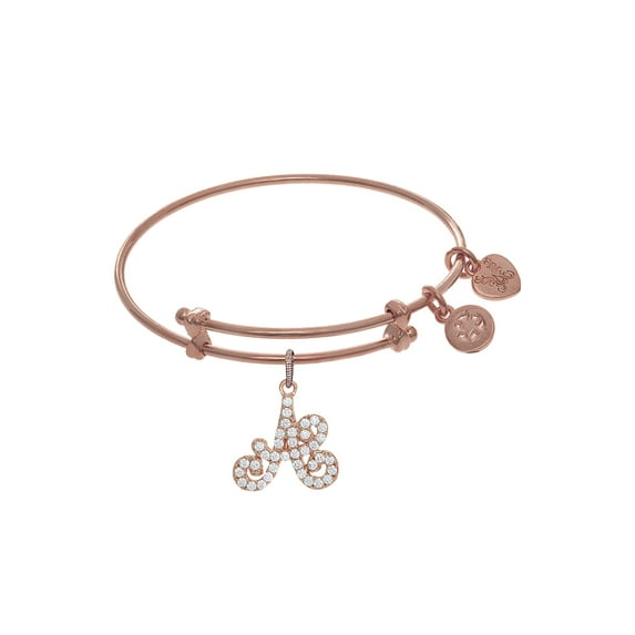 Angelica Collection Brass With Pink Finish Charm Initial A On Pink Ang Lica Tween Bangle (Small)