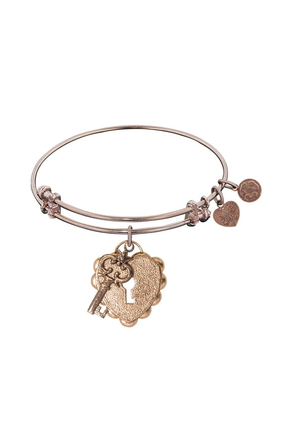 Angelica Collection Non-antique Rose Stipple Finish Brass key To My Heart Expandable Bangle