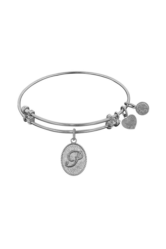 Angelica Collection Non-antique White Stipple Finish Brass Initial p Expandable Bangle