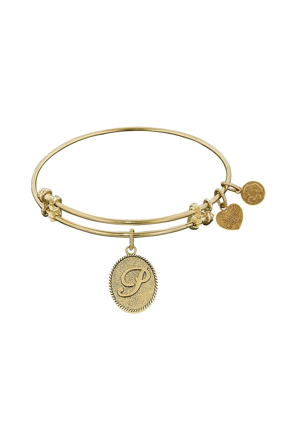 Angelica Collection Non-antique Yellow Stipple Finish Brass Initial p Expandable Bangle