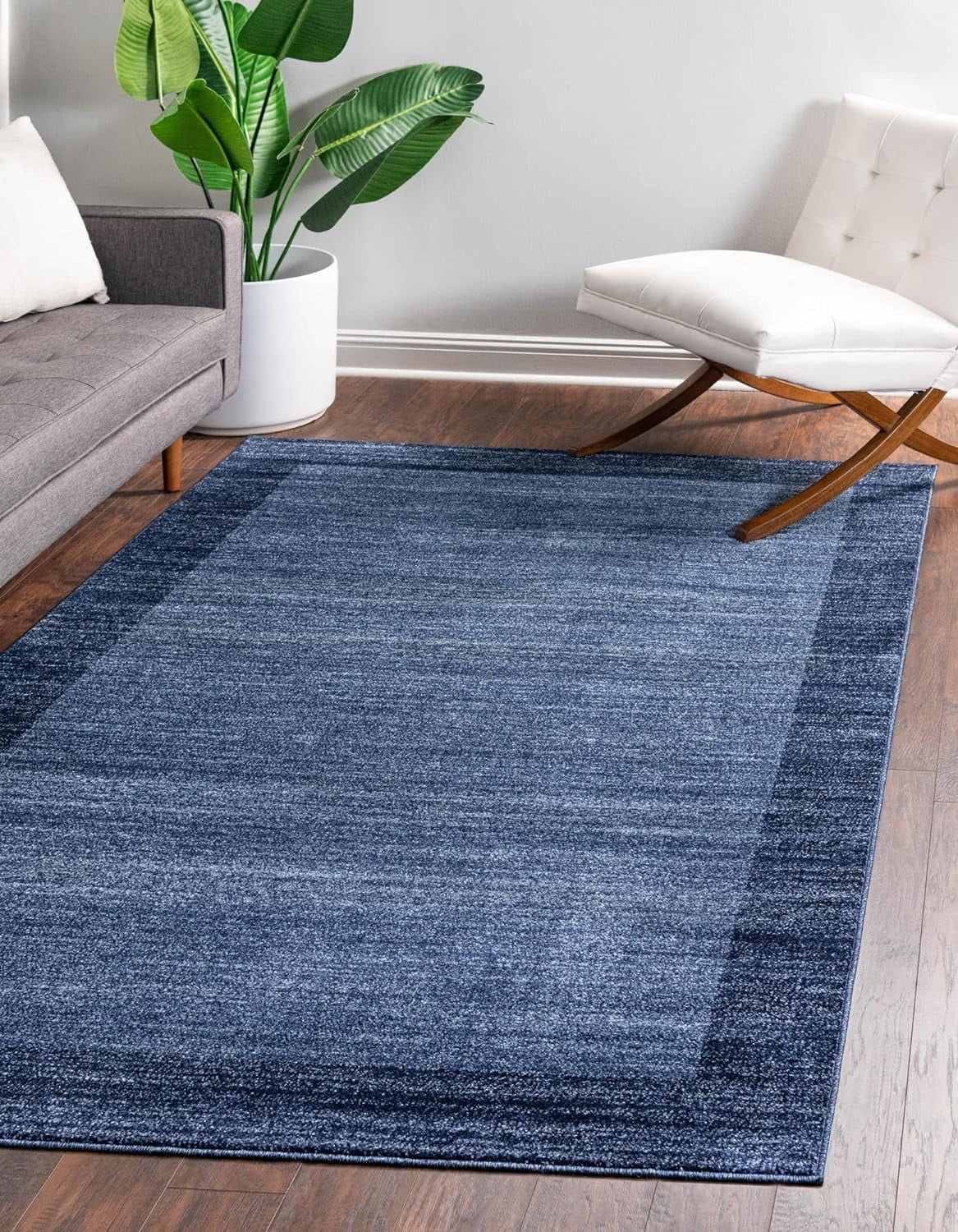 Navy Blue Rectangular Tufted Stain-Resistant Rug