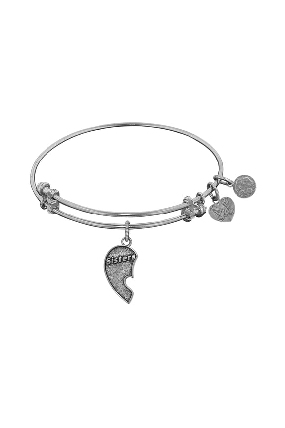 Angelica Collection White Brass Left Half Heart Sisters Bangle Bracelet