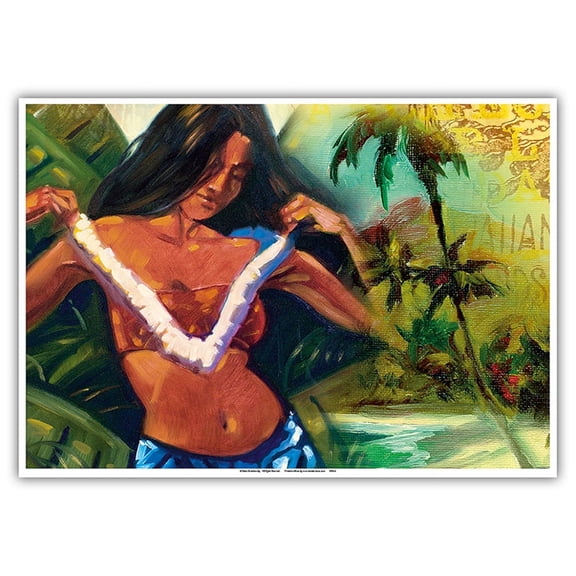 Angelica - Hawaiian Hula Dancer With Lei - Original Collage Art by Wade Koniakowsky - Master Art Print 10in x 14in