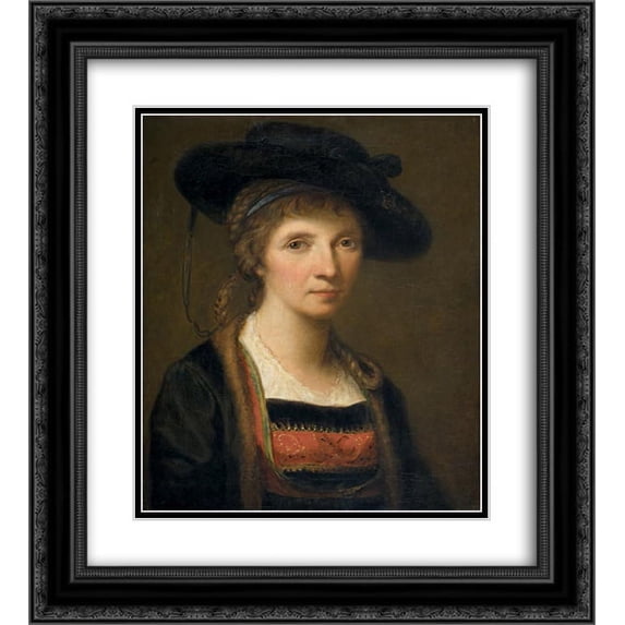 Angelica Kauffman 2x Matted 20x24 Black Ornate Framed Art Print 'Self-portrait'