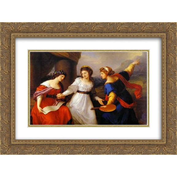 Angelica Kauffman 2x Matted 24x20 Gold Ornate Framed Art Print 'Self Portrait, the Artist Hesitating Between the Arts of Music and Painting '