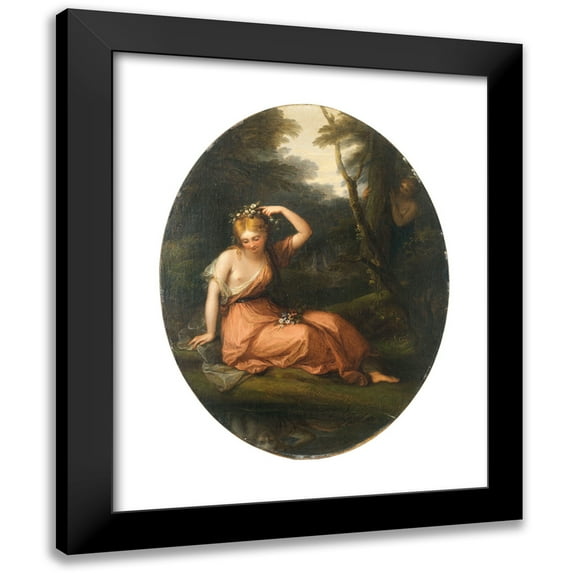 Angelica Kauffmann 12x14 Black Modern Framed Museum Art Print Titled - Silvia, Decorating Herself with Flowers While Observed by Daphne