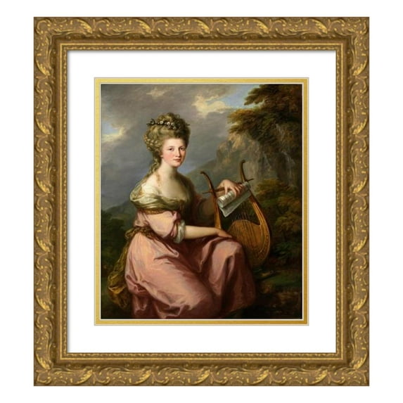 Angelica Kauffmann 12x14 Gold Ornate Wood Frame and Double Matted Museum Art Print Titled - Portrait of Sarah Harrop (Mrs. Bates) as a Muse (1780-1781)