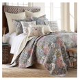 thumbnail image 1 of - Angelica Quilt Set - Full/Queen Quilt + Two Standard Pillow Shams - Floral - Aqua Taupe Green Blue Orange Grey - Quilt (88x92in.) and Pillow Shams (26x20in.) - Reversible - Cotton, 1 of 5