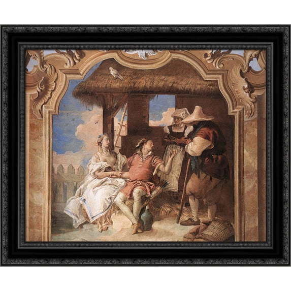 Angelica and Medoro with the Shepherds 24x20 Black Ornate Wood Framed Canvas Art by Tiepolo, Giovanni Battista
