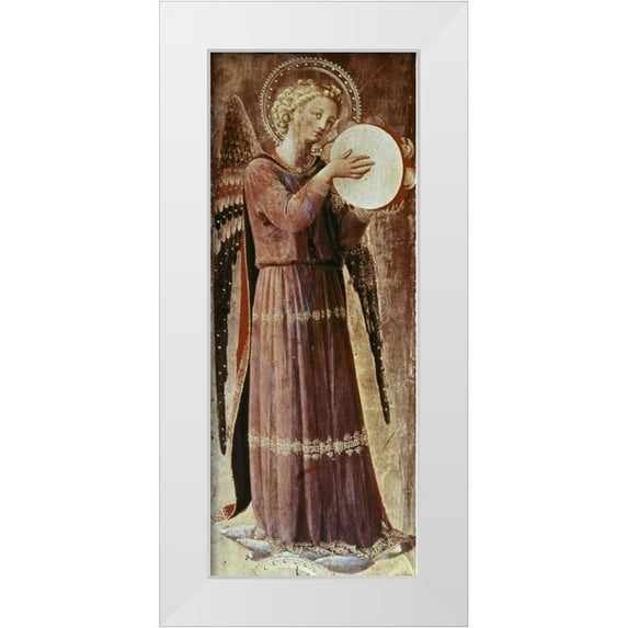 Angelico, Fra 12x24 White Modern Wood Framed Museum Art Print Titled - Angel With Tambourine