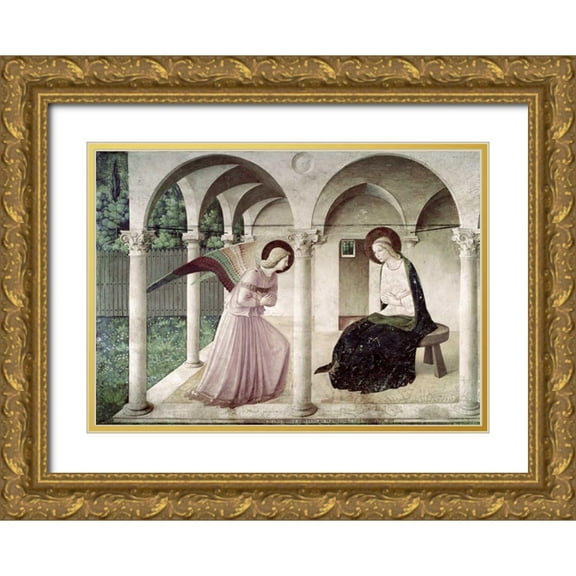 Angelico, Fra 18x14 Gold Ornate Wood Framed with Double Matting Museum Art Print Titled - Annunciation