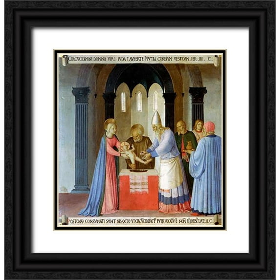 Angelico, Fra 20x21 Black Ornate Wood Framed with Double Matting Museum Art Print Titled - Story of The Life of Museumist Circumcision of Jesus