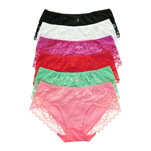 Angelina 2326220 DDI Cotton Mid-Rise Briefs with Ruffle Lace Trim, Assorted Color - Case of 144