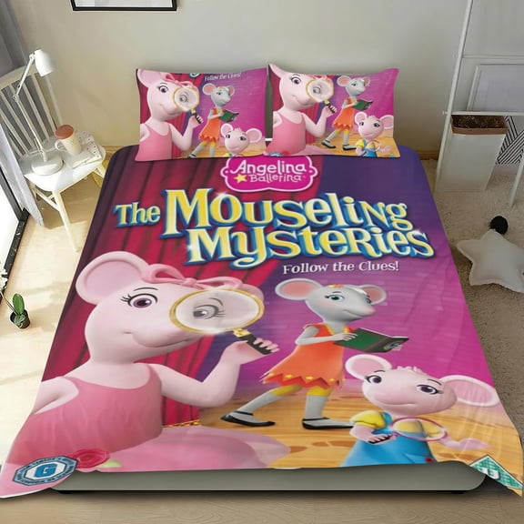 Angelina Ballerina Themed Bed Sheet Set Three Piece Set 53x79 In ches Comfortable And Skin Friendly Unique Design Creating A Star Studded Night Home Decor Gifts For Family Friends fans