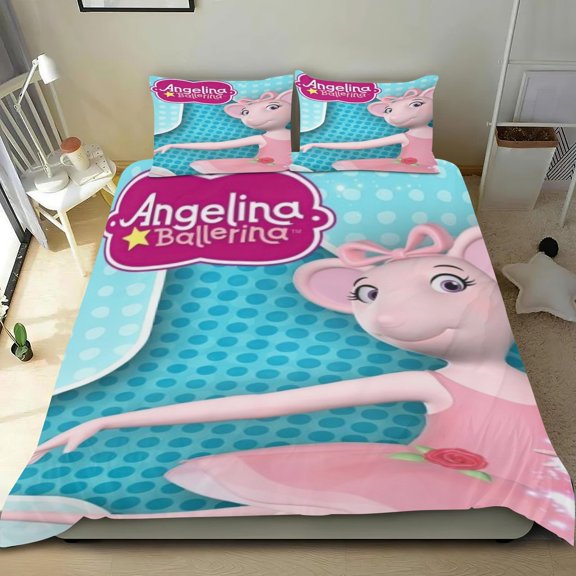 Angelina Ballerina Themed Bed Sheet Set Three Piece Set 53x79 In ches Comfortable And Skin Friendly Unique Design Creating A Star Studded Night Home Decor Gifts For Family Friends fans