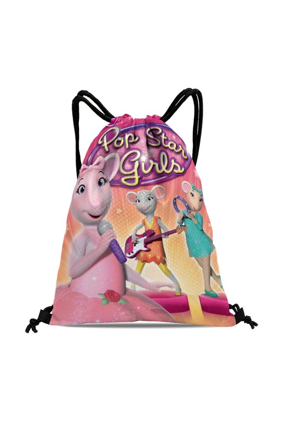 Angelina Ballerina-theme Drawstring Backpack Sports Gym Bag Water Resistant String Bag Cinch Bag12X1630X40cm
