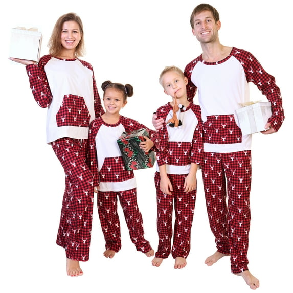 Angelina Christmas 2-Piece Set Matching Family Flannel Kangaroo Pocket Raglan Shirt with Pajama Pants