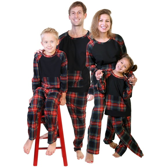 Angelina Christmas 2-Piece Set Matching Family Flannel Kangaroo Pocket Raglan Shirt with Pajama Pants