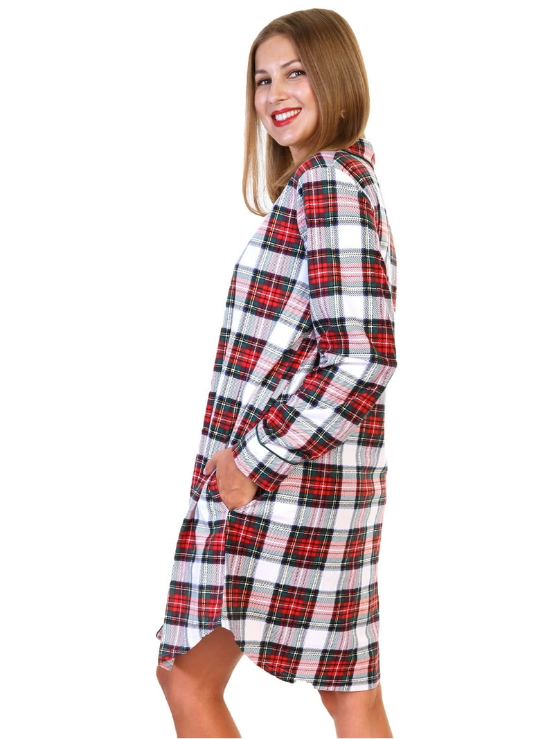 flannel pajama shirt dress Angelina Christmas Matching Women's Flannel Button Down Sleep Shirt Dress  Pajama